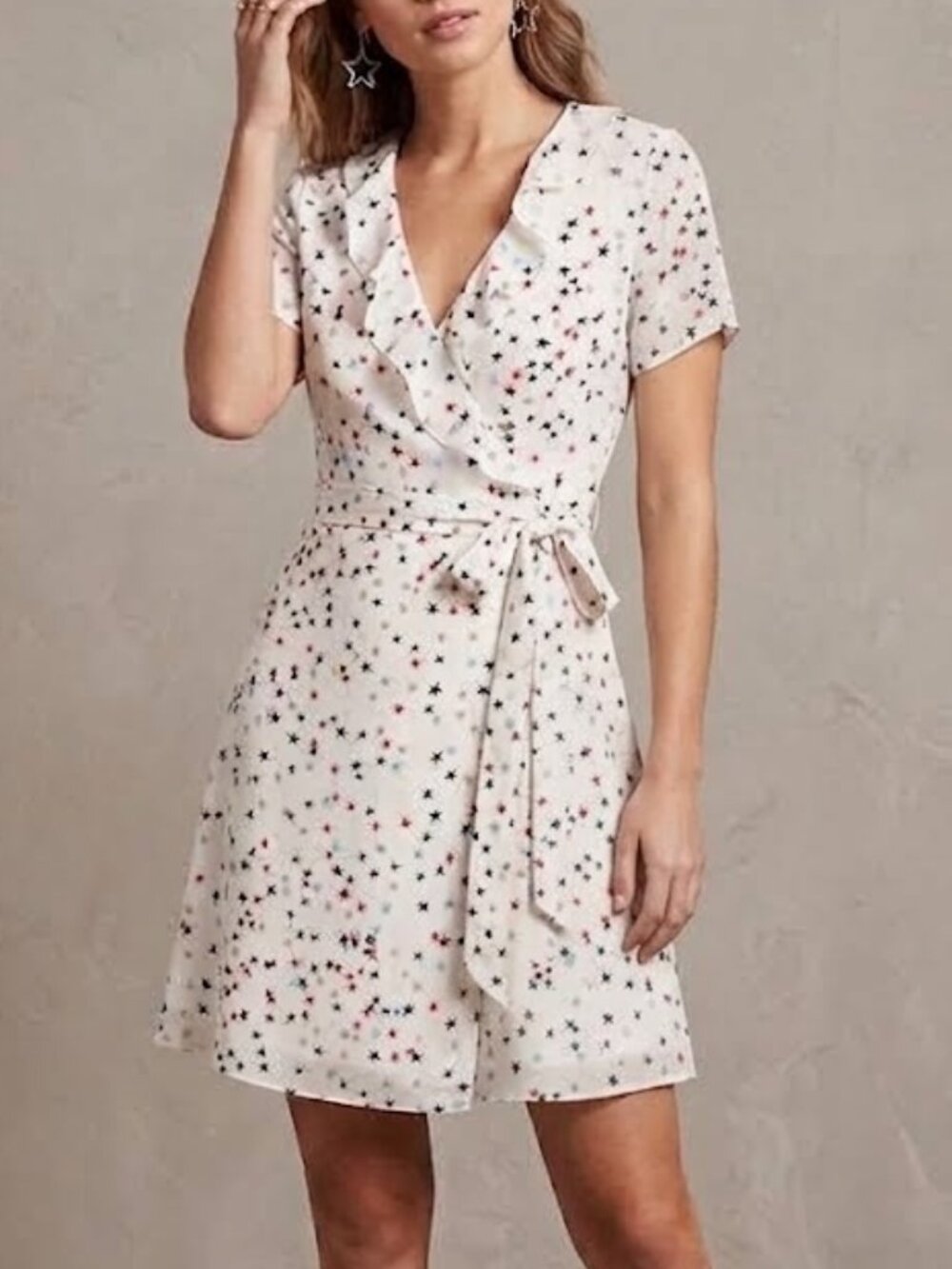 Diane Von Furstenberg Savilla White Star Print Wrap Dress